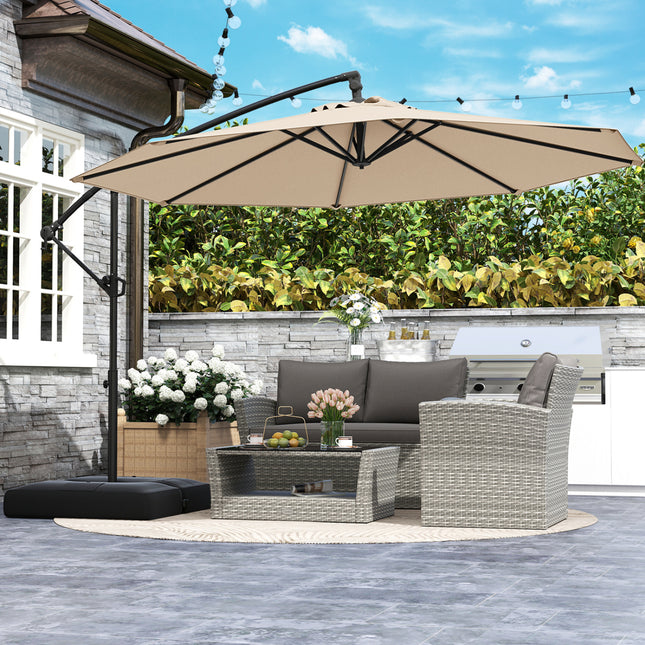 10 Feet Offset Hanging Umbrella with Base Patio Cantilever Umbrella with Tilt-Beige