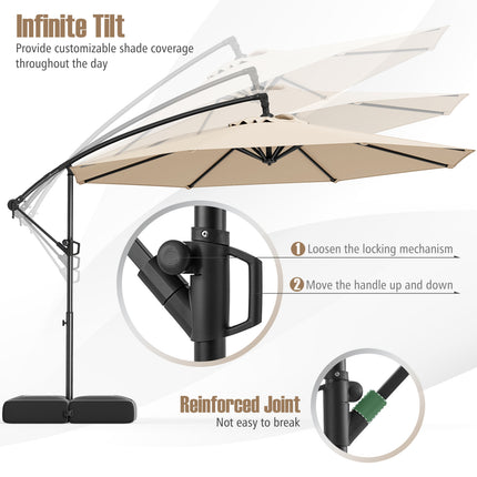 10 Feet Offset Hanging Umbrella with Base Patio Cantilever Umbrella with Tilt-Beige