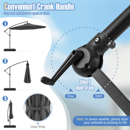 10 Feet Offset Hanging Umbrella with Base Patio Cantilever Umbrella with Tilt-Gray
