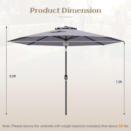 10 Feet Outdoor Patio Umbrella with Tilt Adjustment and Crank-Gray