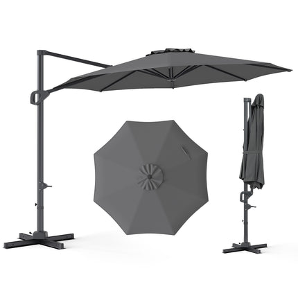 10 Feet Patio Cantilever Umbrella with Easy Tilt Adjustment-Gray