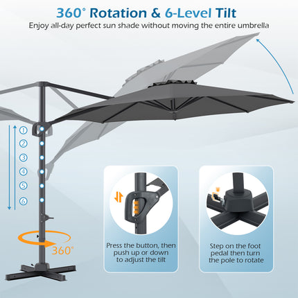 10 Feet Patio Cantilever Umbrella with Easy Tilt Adjustment-Gray