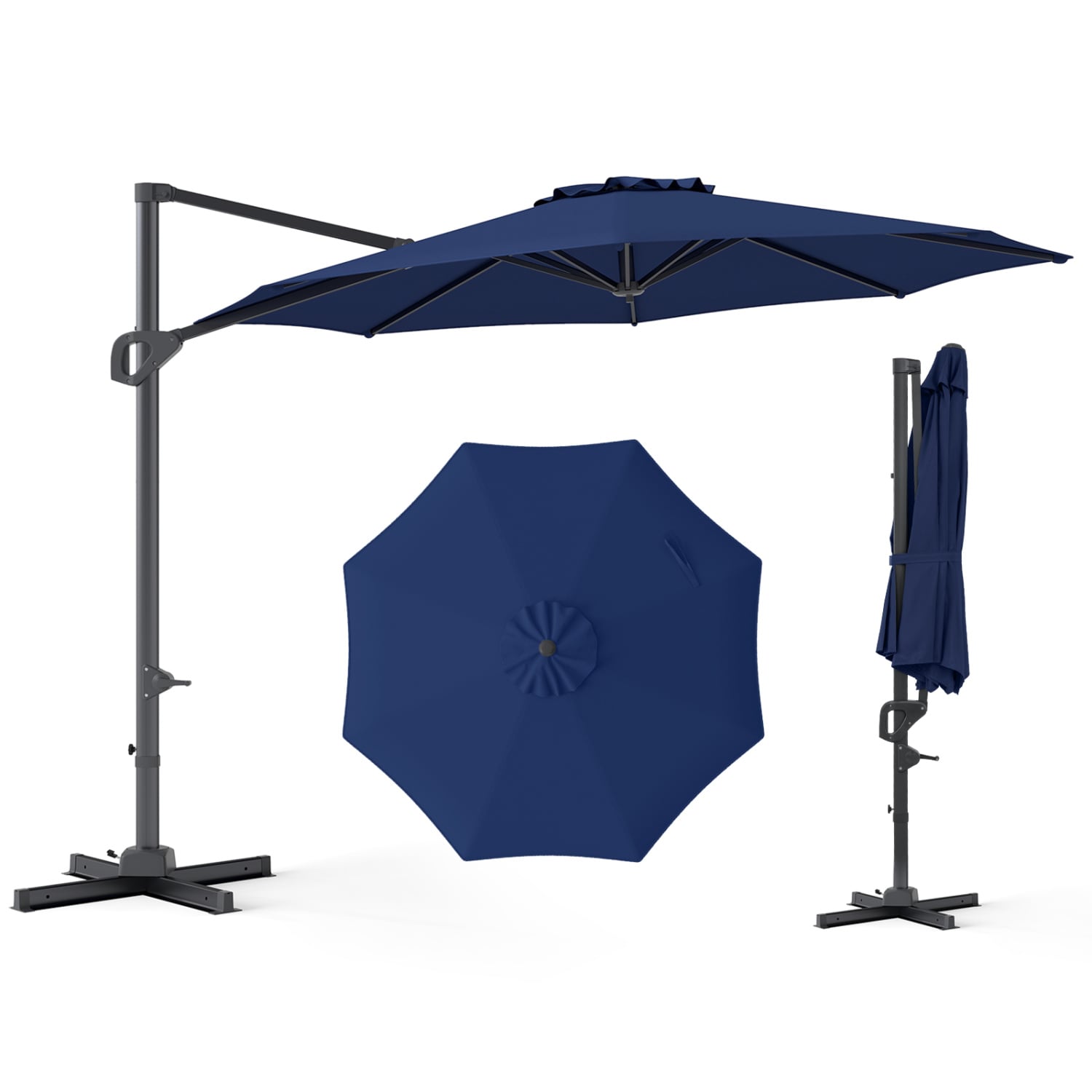 Parasol excentré inclinable de 3 mètres pour terrasse - Bleu marine