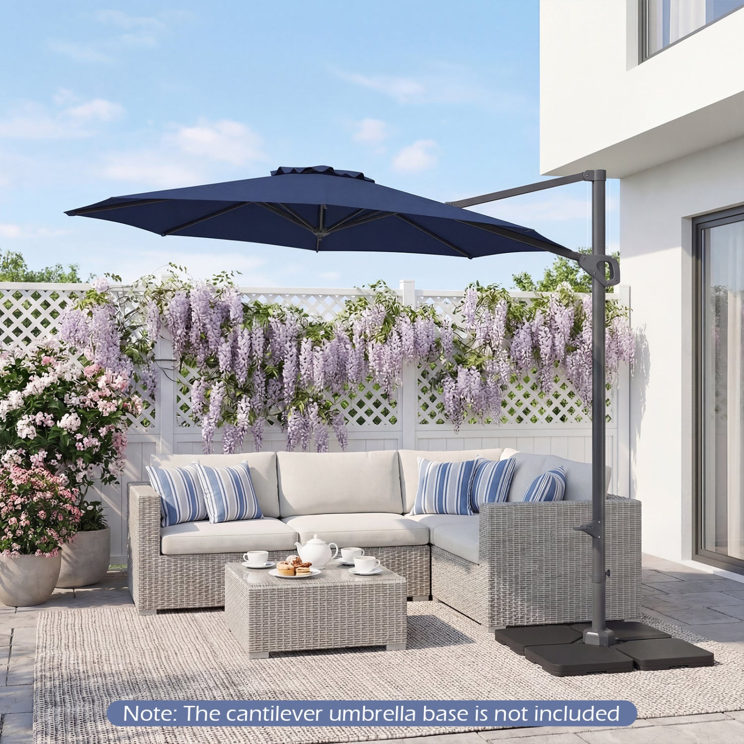 Parasol excentré inclinable de 3 mètres pour terrasse - Bleu marine