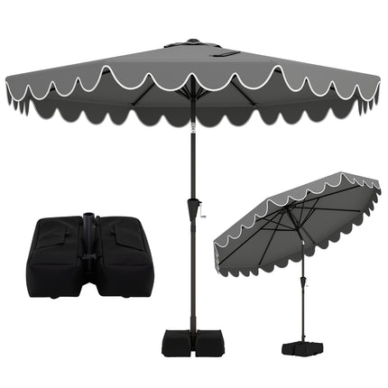 10 Feet Patio Umbrella with Weighted Base and Sandbags-Gray