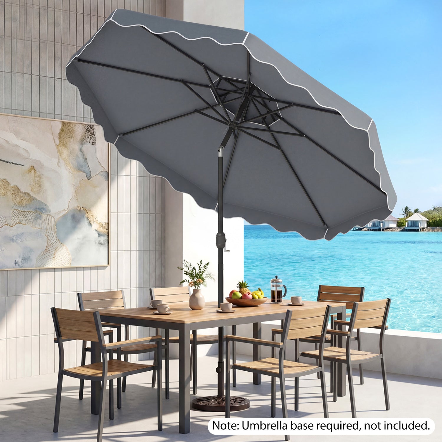 Parasol de terrasse de 3 m avec inclinaison par bouton poussoir et manivelle - Gris