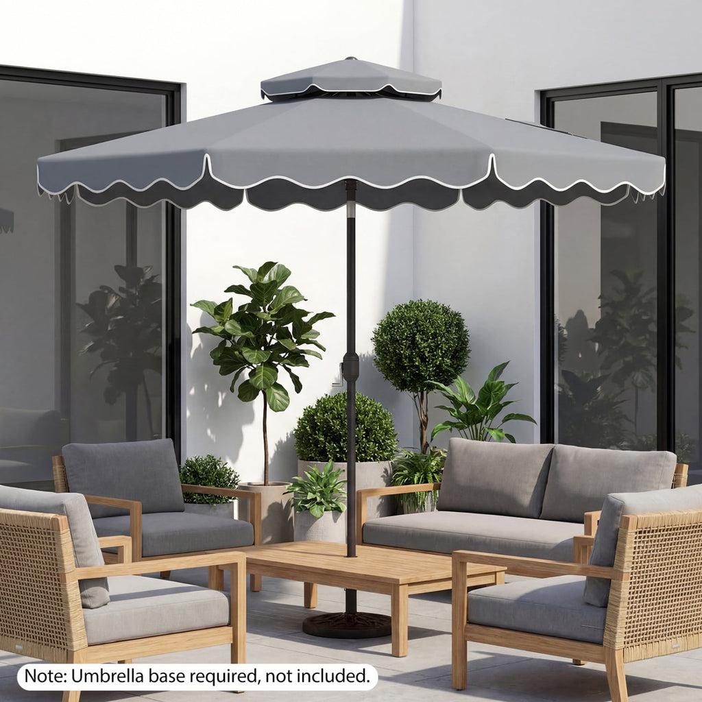 Parasol de terrasse de 3 m avec inclinaison par bouton poussoir et manivelle - Gris