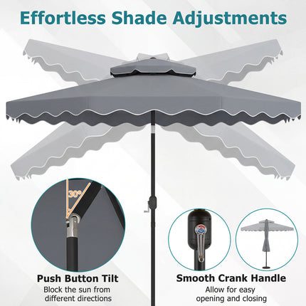 10 Feet Patio Umbrella with Push Button Tilt and Crank-Gray