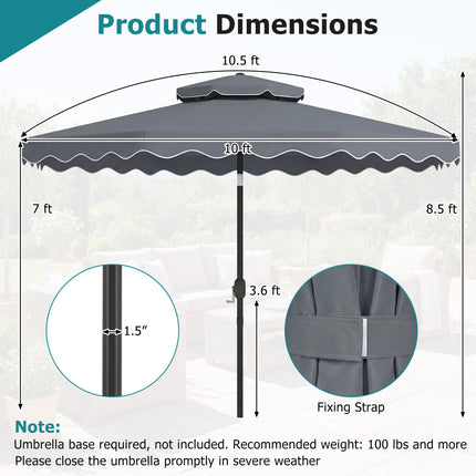 10 Feet Patio Umbrella with Push Button Tilt and Crank-Gray