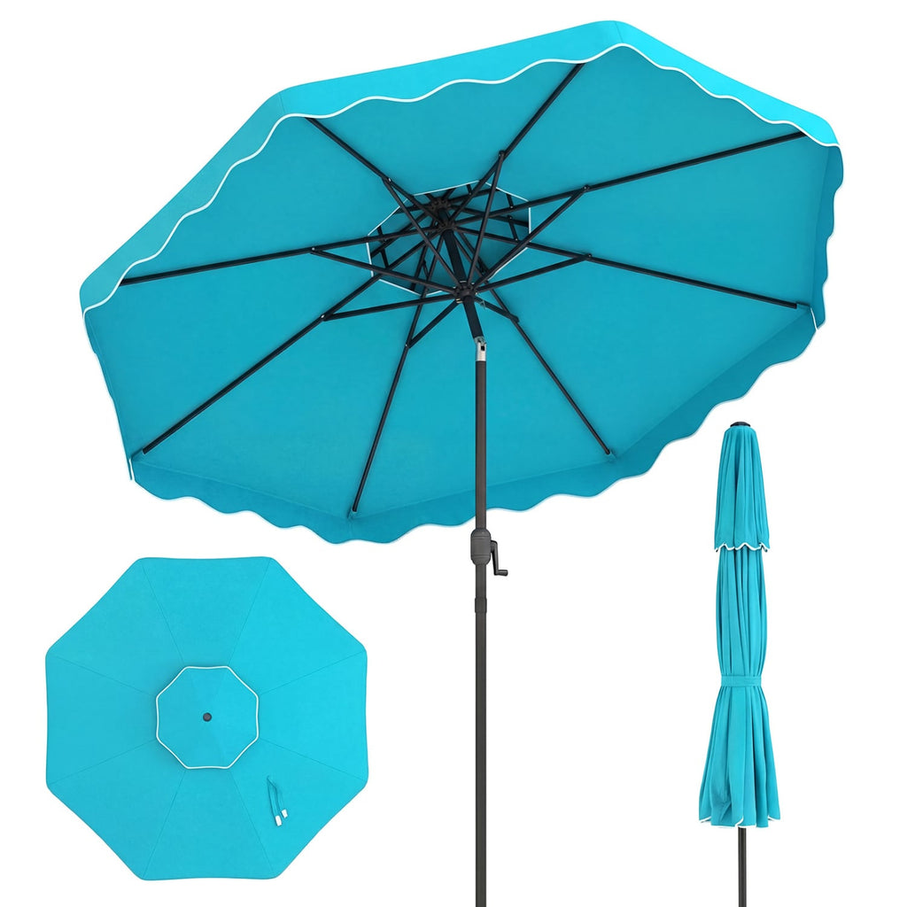 Parasol de terrasse de 3 m avec inclinaison par bouton-poussoir et manivelle - Turquoise
