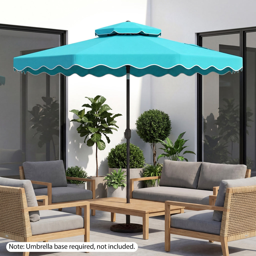 Parasol de terrasse de 3 m avec inclinaison par bouton-poussoir et manivelle - Turquoise