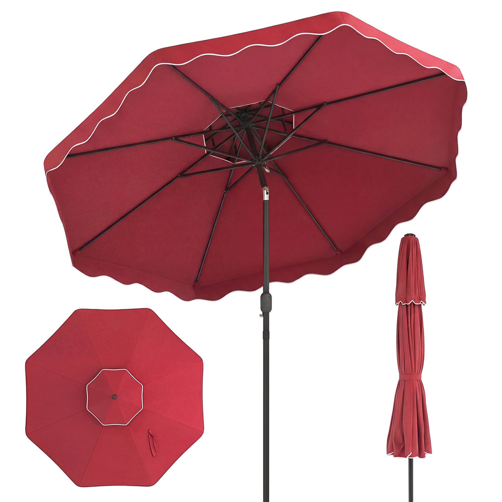 Parasol de terrasse de 3 m avec inclinaison par bouton-poussoir et manivelle-Bordeaux