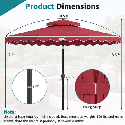 10 Feet Patio Umbrella with Push Button Tilt and Crank-Wine