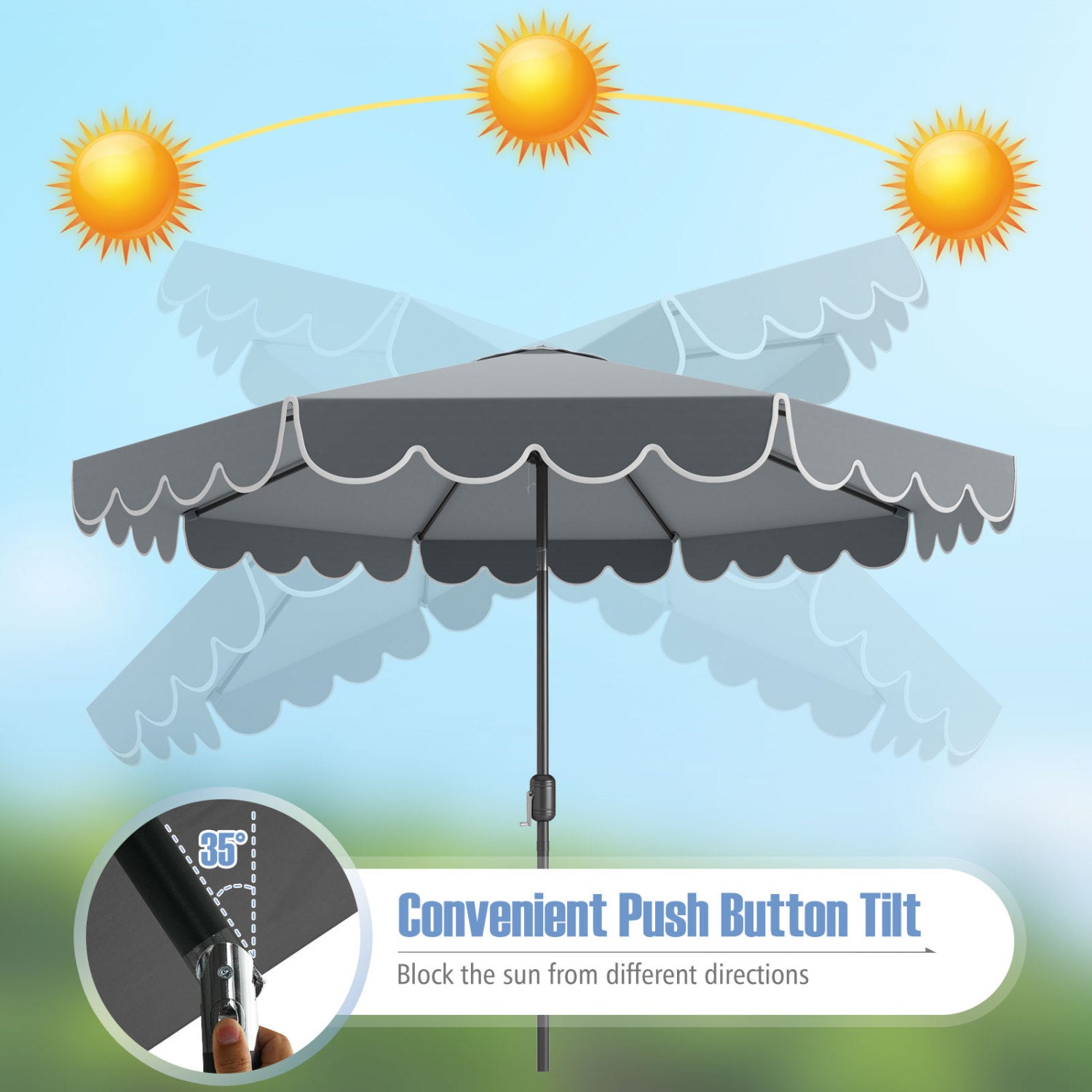 10 Feet Patio Umbrella Outdoor Market Umbrella with Crank Tilt Adjustment-Gray