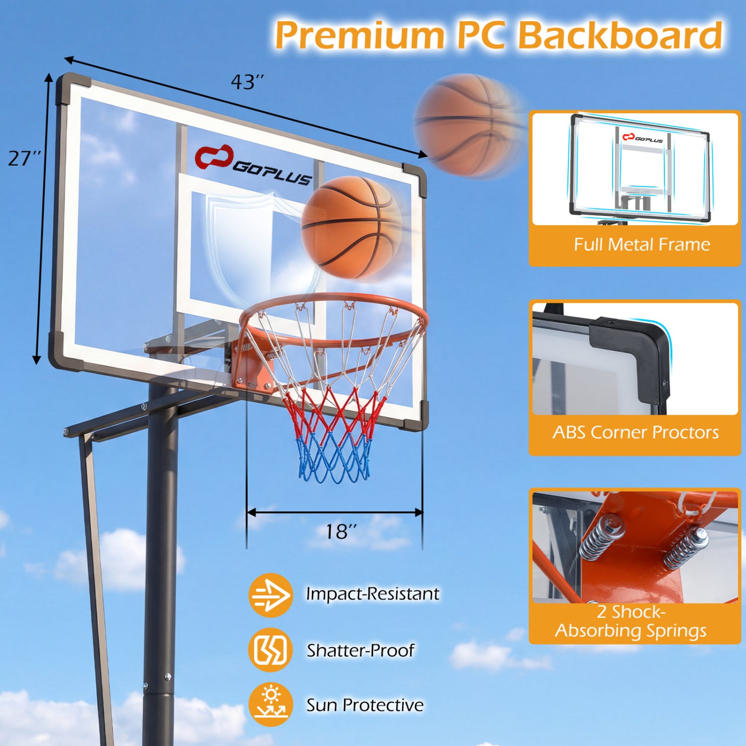 10 Feet Portable Basketball Hoop Outdoor for Adults