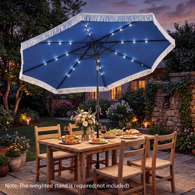 10 Feet Solar Patio Umbrella with 24 LED Lights for Yard-Navy