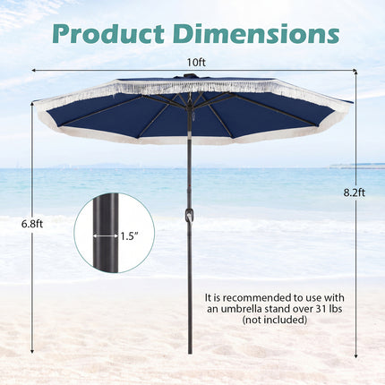 10 Feet Solar Patio Umbrella with 24 LED Lights for Yard-Navy