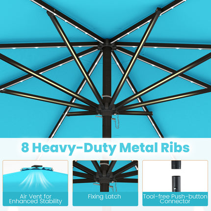 10 Feet Solar Patio Umbrella with Color-Changing LED Lights-Turquoise
