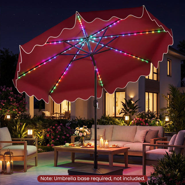 10 Feet Solar Patio Umbrella with Color-Changing LED Lights-Wine