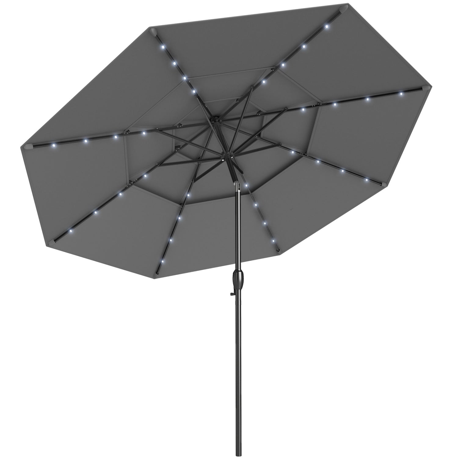 Parasol de patio solaire de 3 m avec 32 lumières LED, auvent ventilé à 3 niveaux - Gris