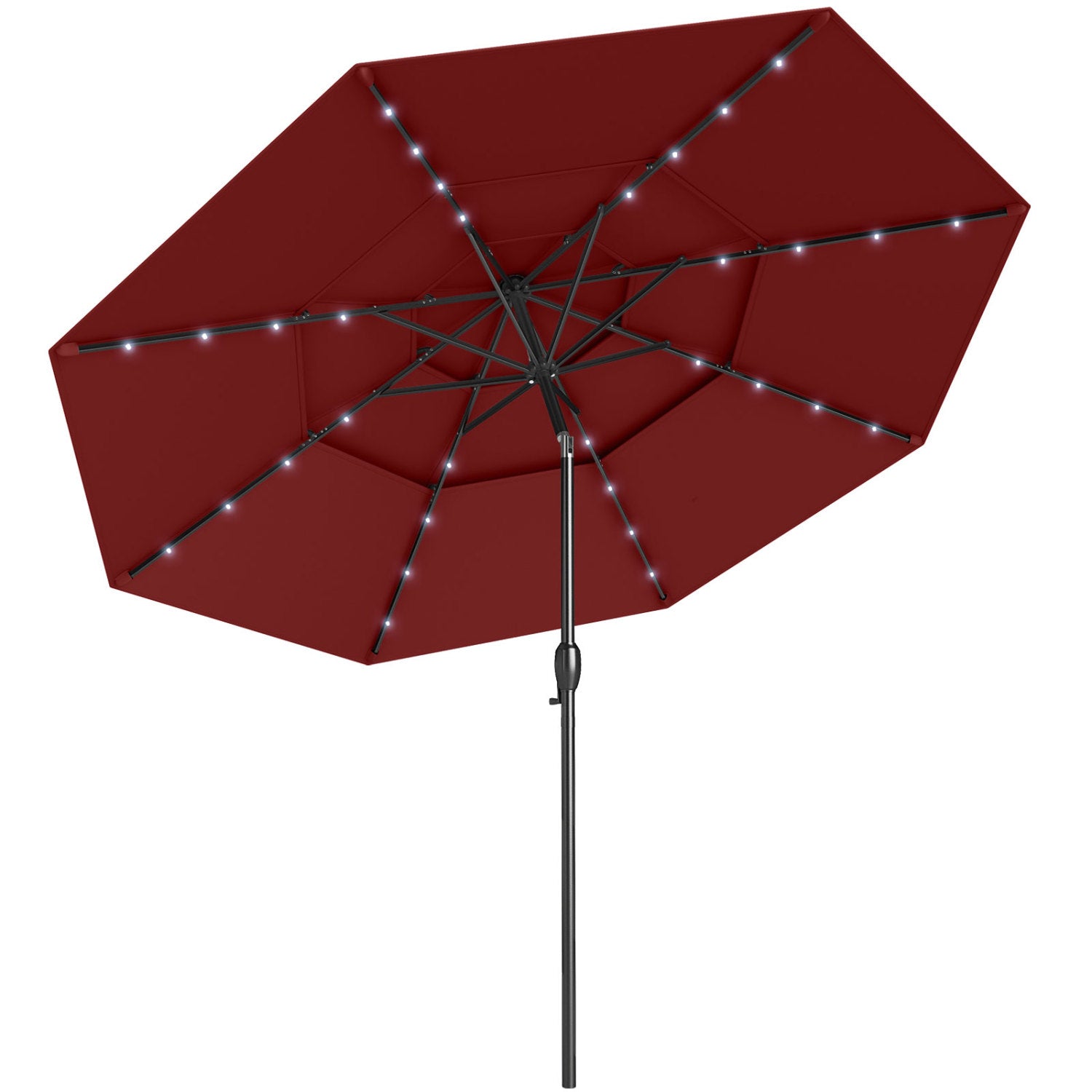 Parasol de terrasse solaire de 3 mètres avec 32 lumières LED et dessus ventilé à 3 niveaux - Bordeaux