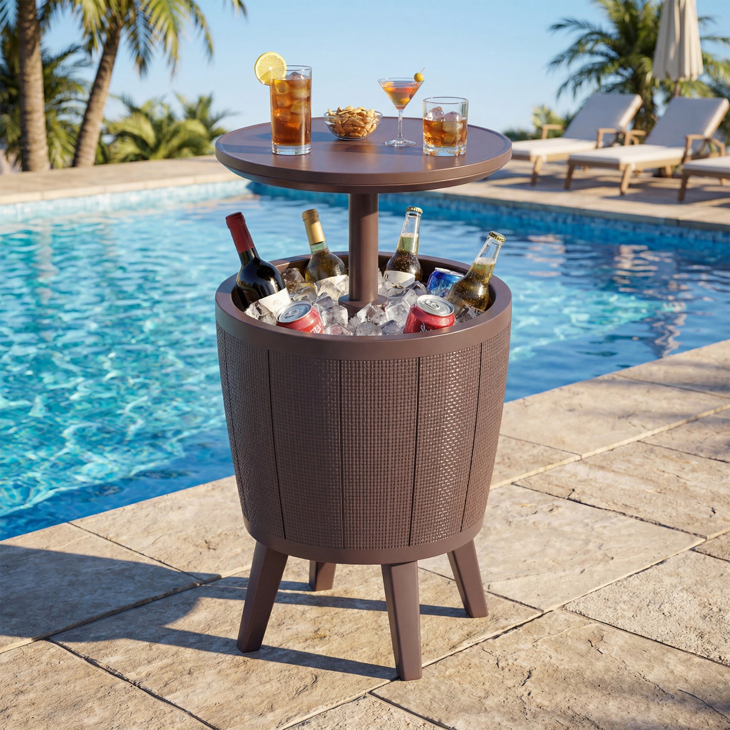 10 Gallon Beer and Wine Cooler with Lift-Top and Drainage Plug-Brown