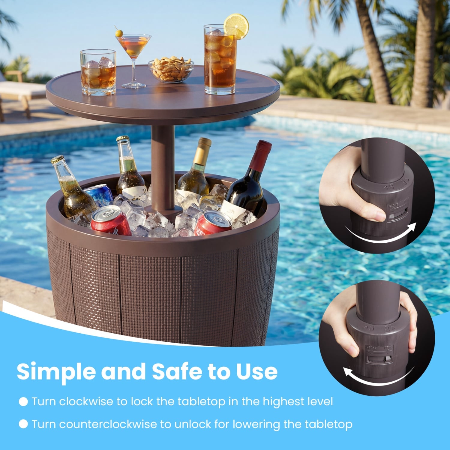 10 Gallon Beer and Wine Cooler with Lift-Top and Drainage Plug-Brown