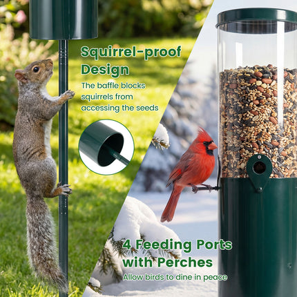 10 LBS Large Capacity Squirrel Proof Bird Feeder with Pole Mount and Baffle
