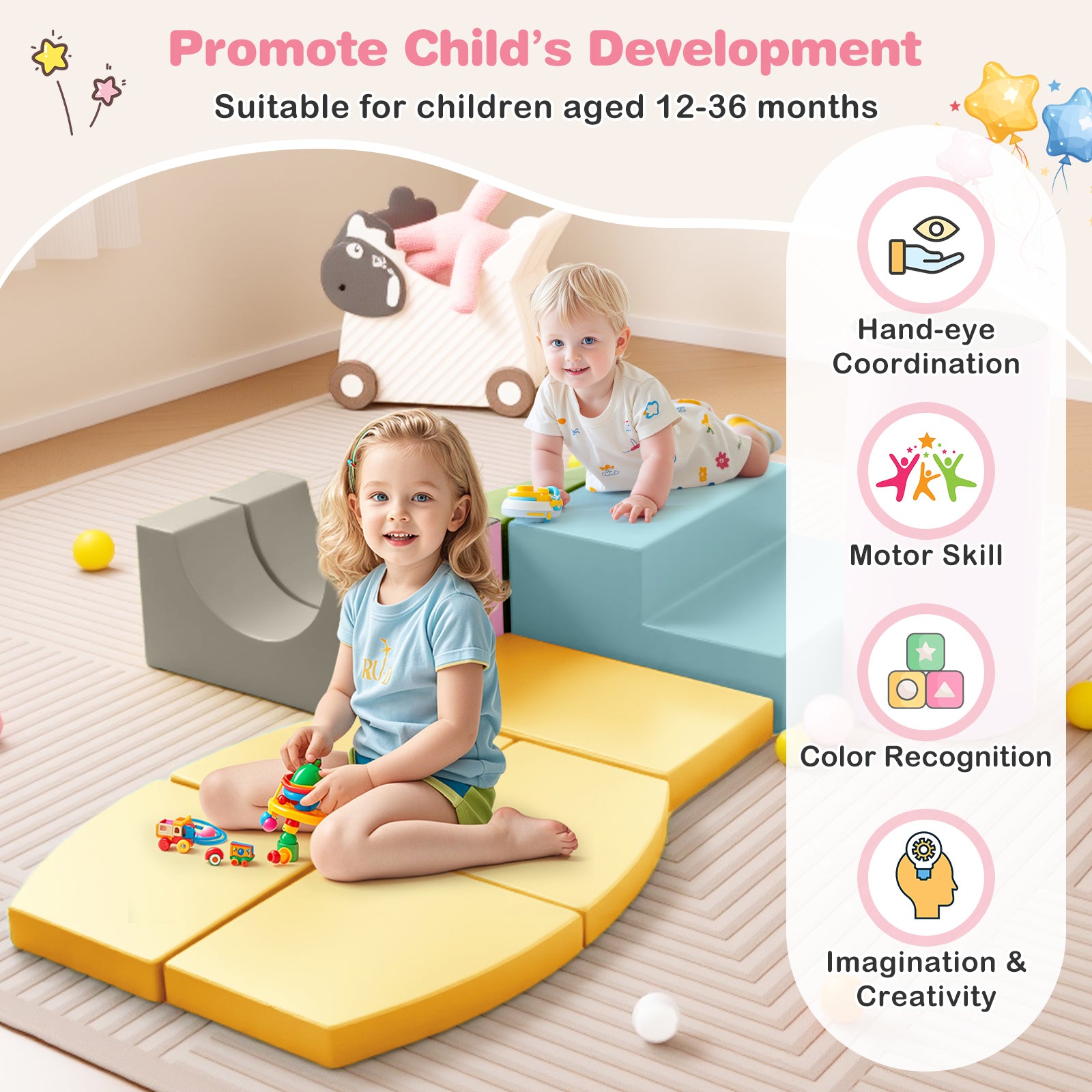 10-Piece Foam Climbing Toys for Toddlers Soft Foam PU Leather Building Blocks-Yellow