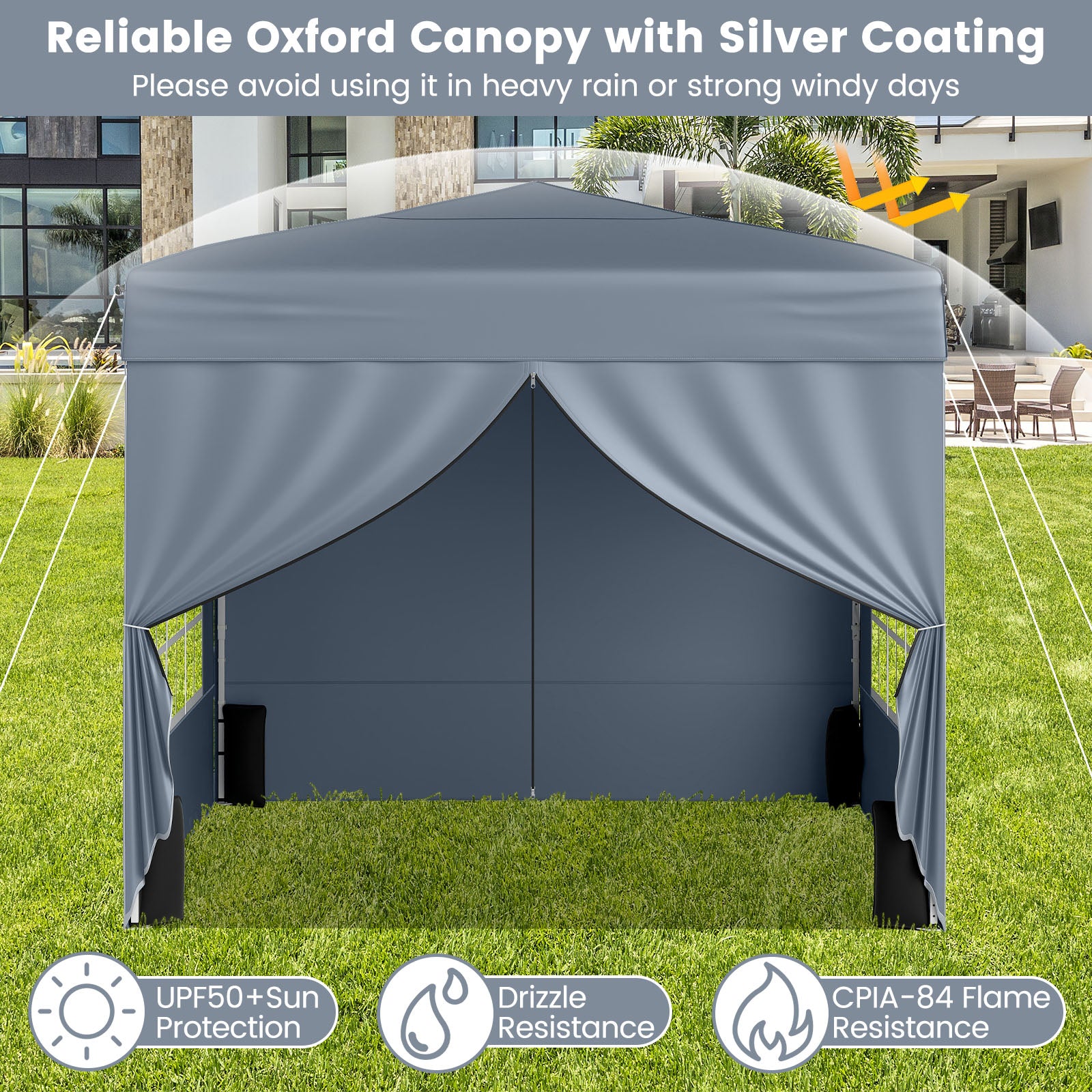 10 X 10 FT Pop up Canopy Tent Outdoor Patio Commercial Sunshade Shelter with 4 Sidewalls-Gray