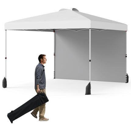 10 X 10 FT Pop up Canopy Tent with 1 Sidewall and Wheeled Bag-White