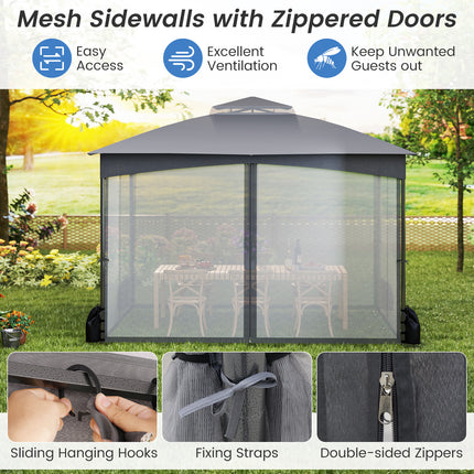 10 X 12 FT Patio Gazebo with Netting Walls with 4 Sandbags-Gray