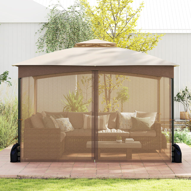 10 X 12 FT Patio Gazebo with Netting Walls with 4 Sandbags-Khaki