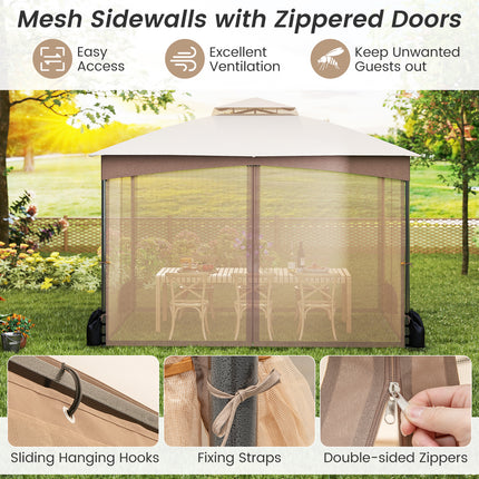 10 X 12 FT Patio Gazebo with Netting Walls with 4 Sandbags-Khaki