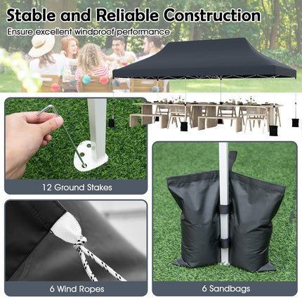 10 X 20 FT Pop up Canopy Tent Foldable Portable Outdoor Gazebo with Carry Bag-Black