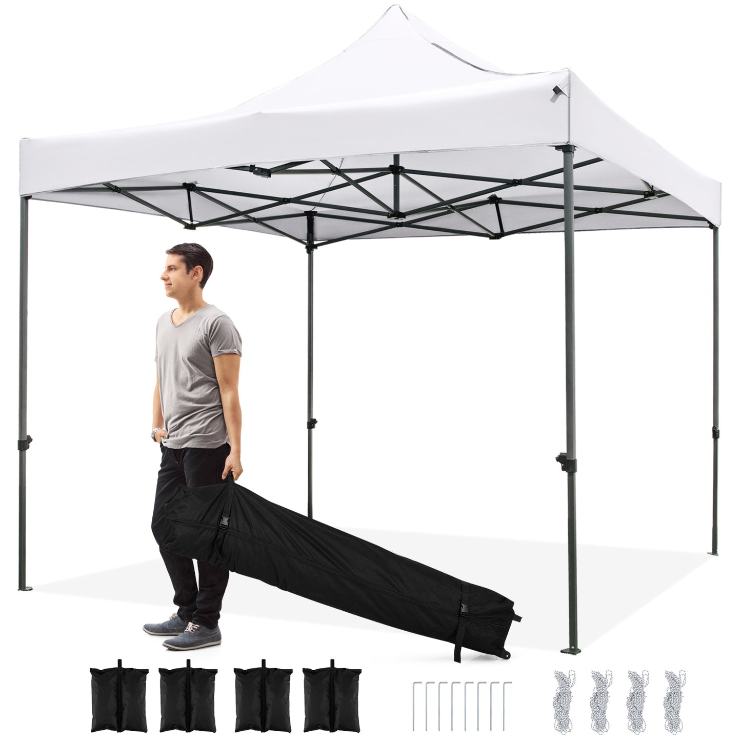 10 x 10 FT Outdoor Pop up Canopy Tent Easy Setup Gazebo Shelter with Wheeled Bag-White