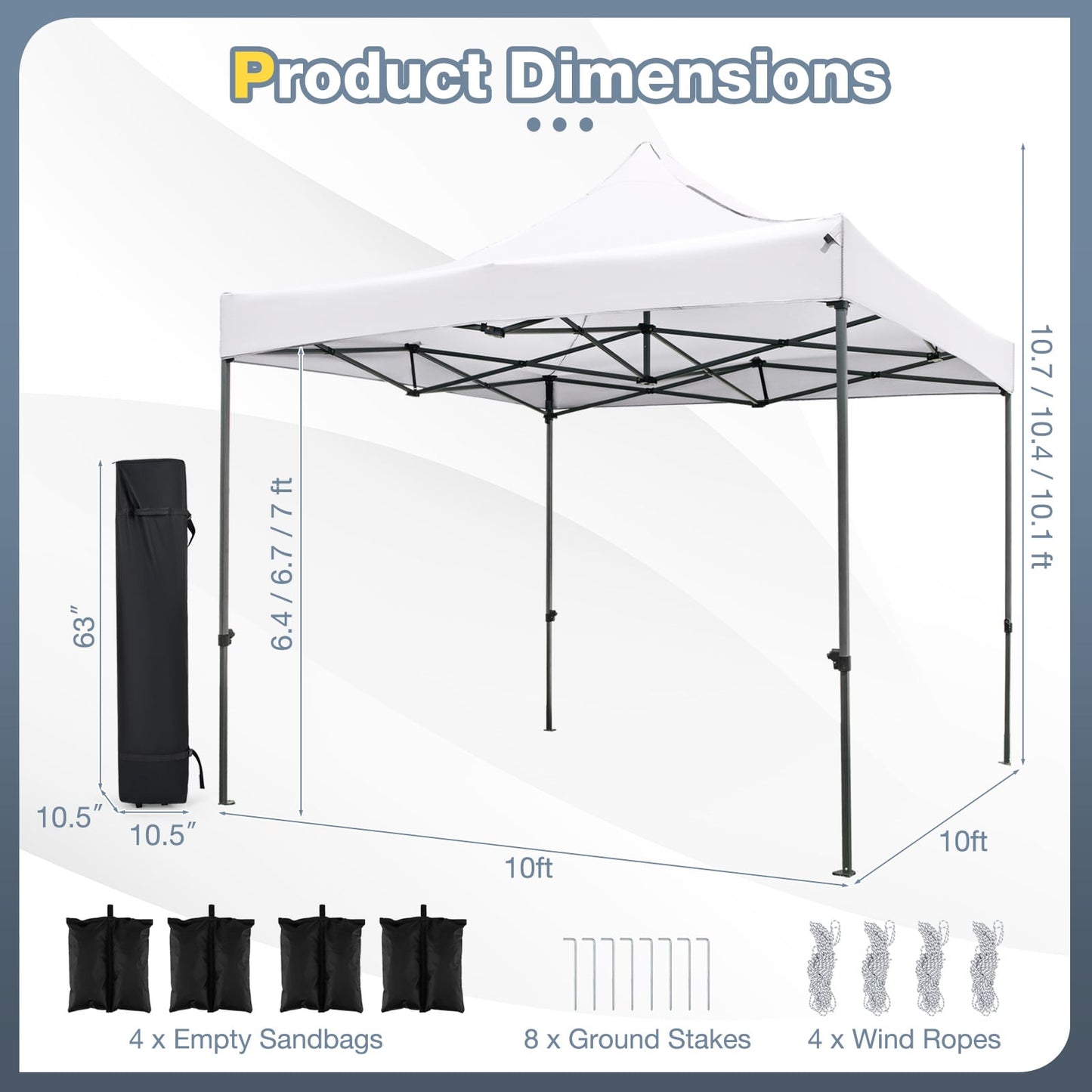 10 x 10 FT Outdoor Pop up Canopy Tent Easy Setup Gazebo Shelter with Wheeled Bag-White