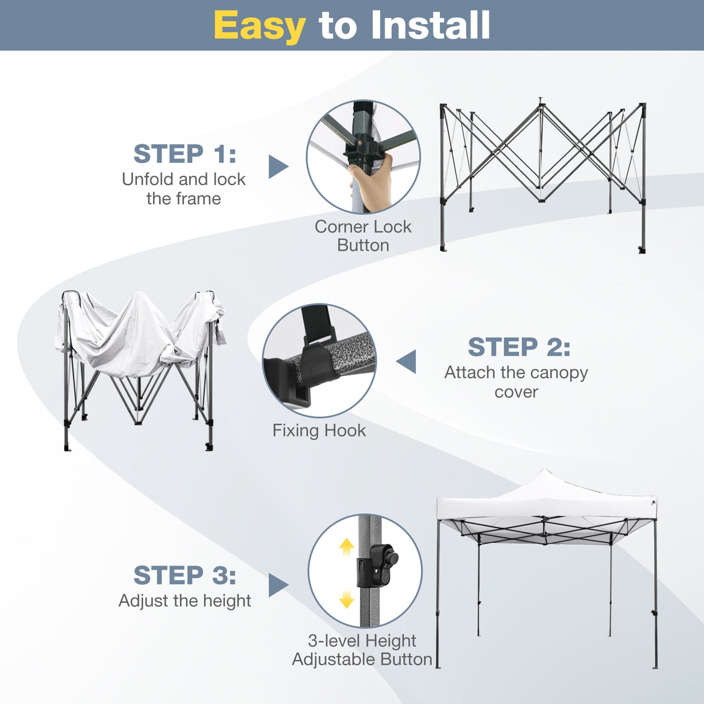 10 x 10 FT Outdoor Pop up Canopy Tent Easy Setup Gazebo Shelter with Wheeled Bag-White