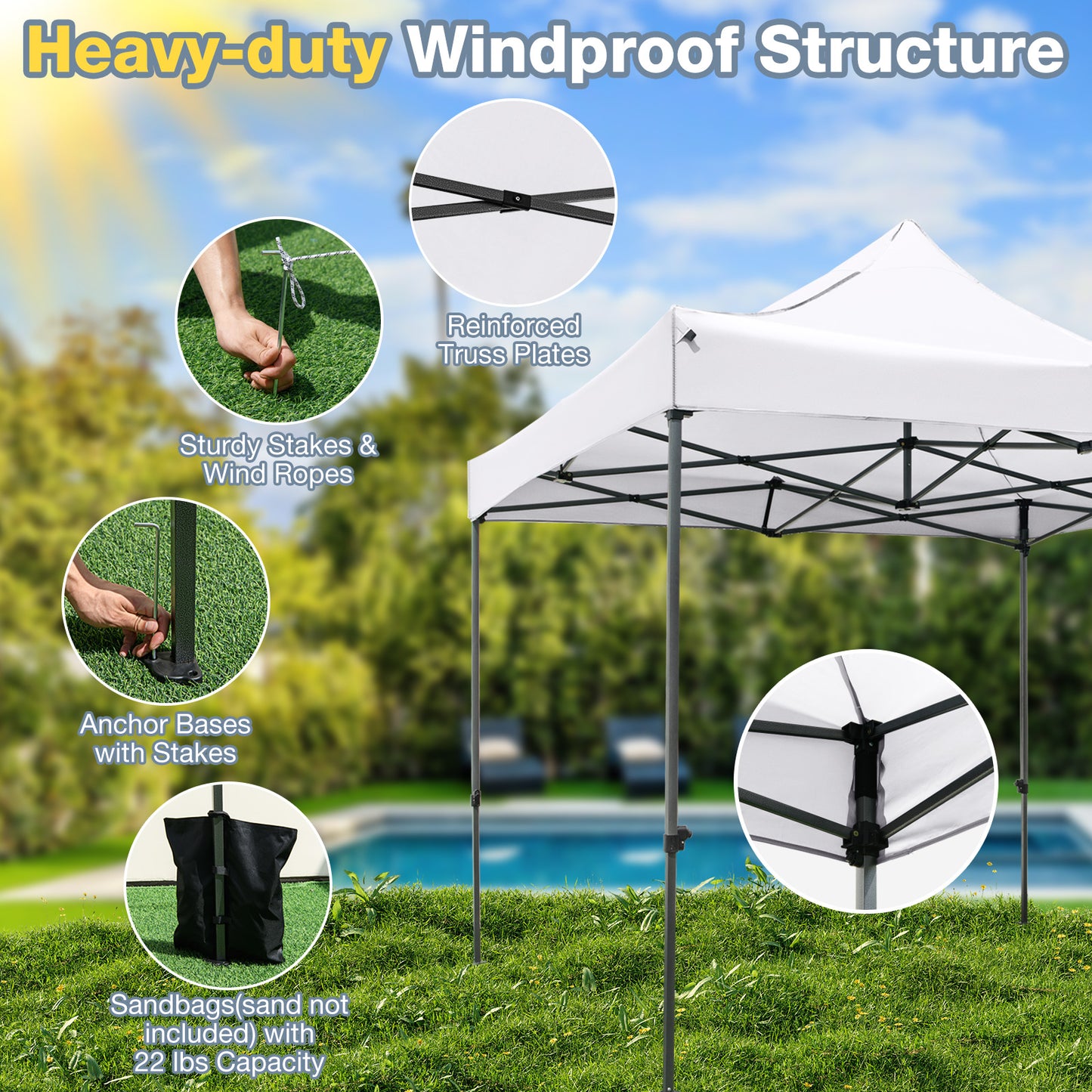 10 x 10 FT Outdoor Pop up Canopy Tent Easy Setup Gazebo Shelter with Wheeled Bag-White