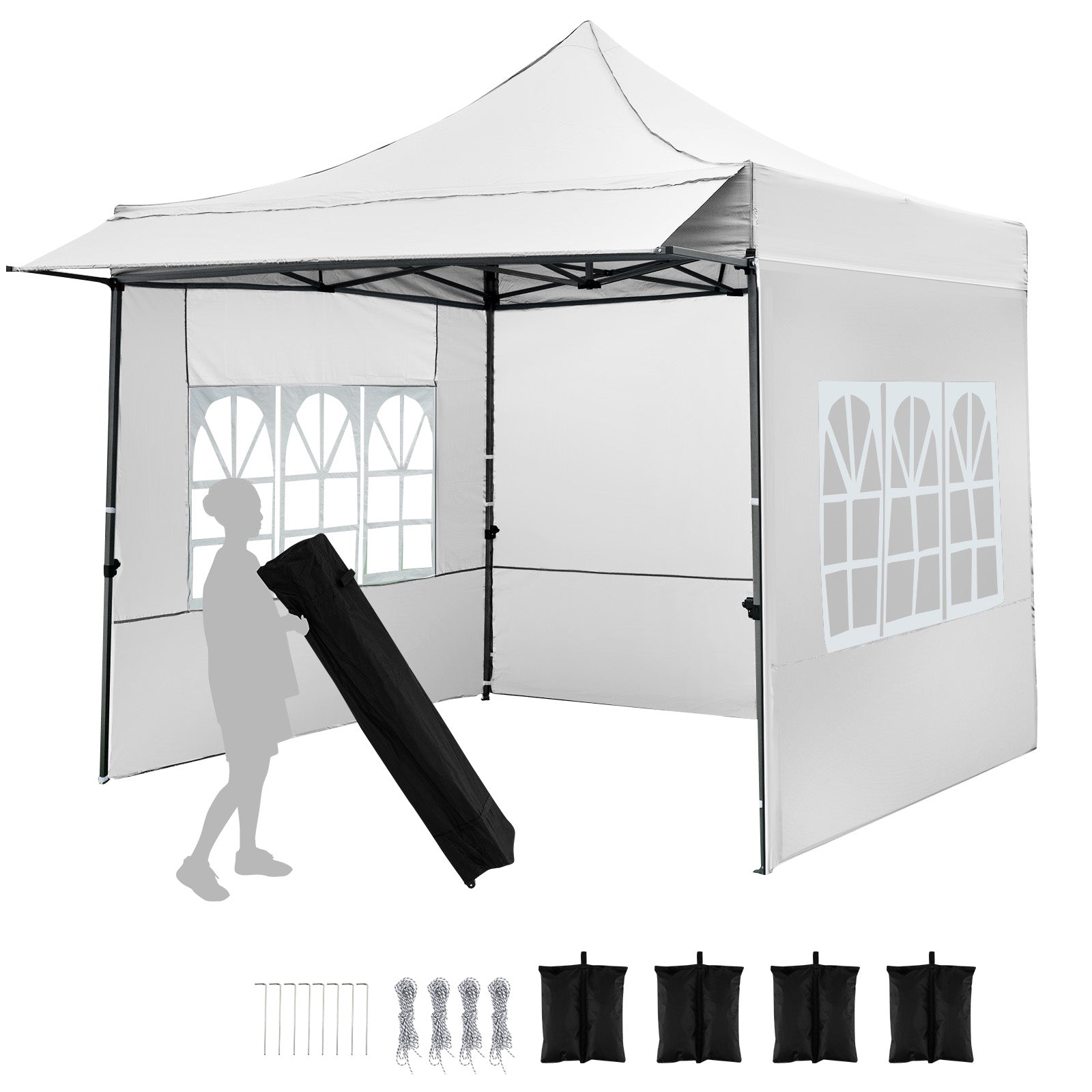 10 x 10 FT Pop up Canopy Tent with Sidewalls and Awning for Party Picnic Event-White