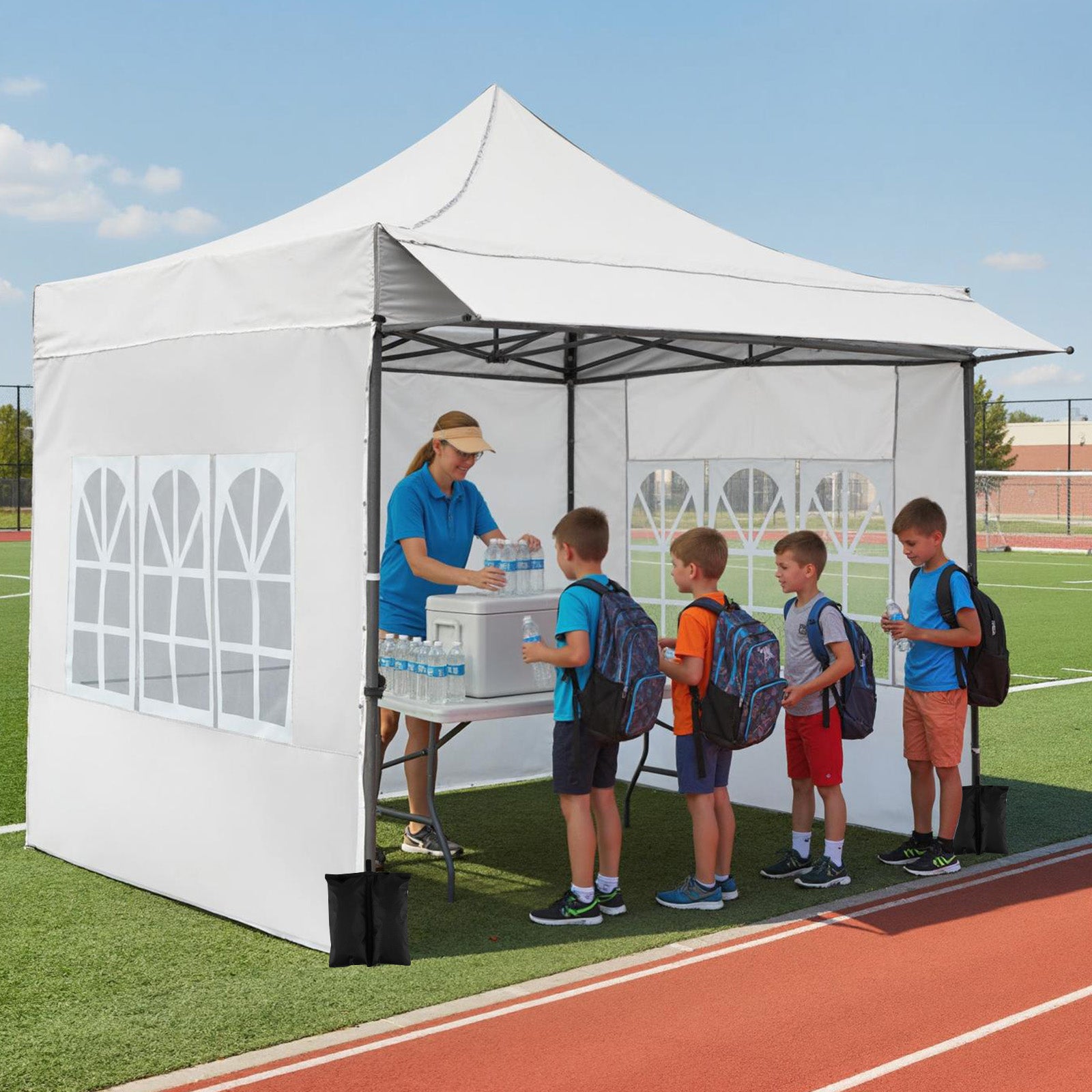 10 x 10 FT Pop up Canopy Tent with Sidewalls and Awning for Party Picnic Event-White