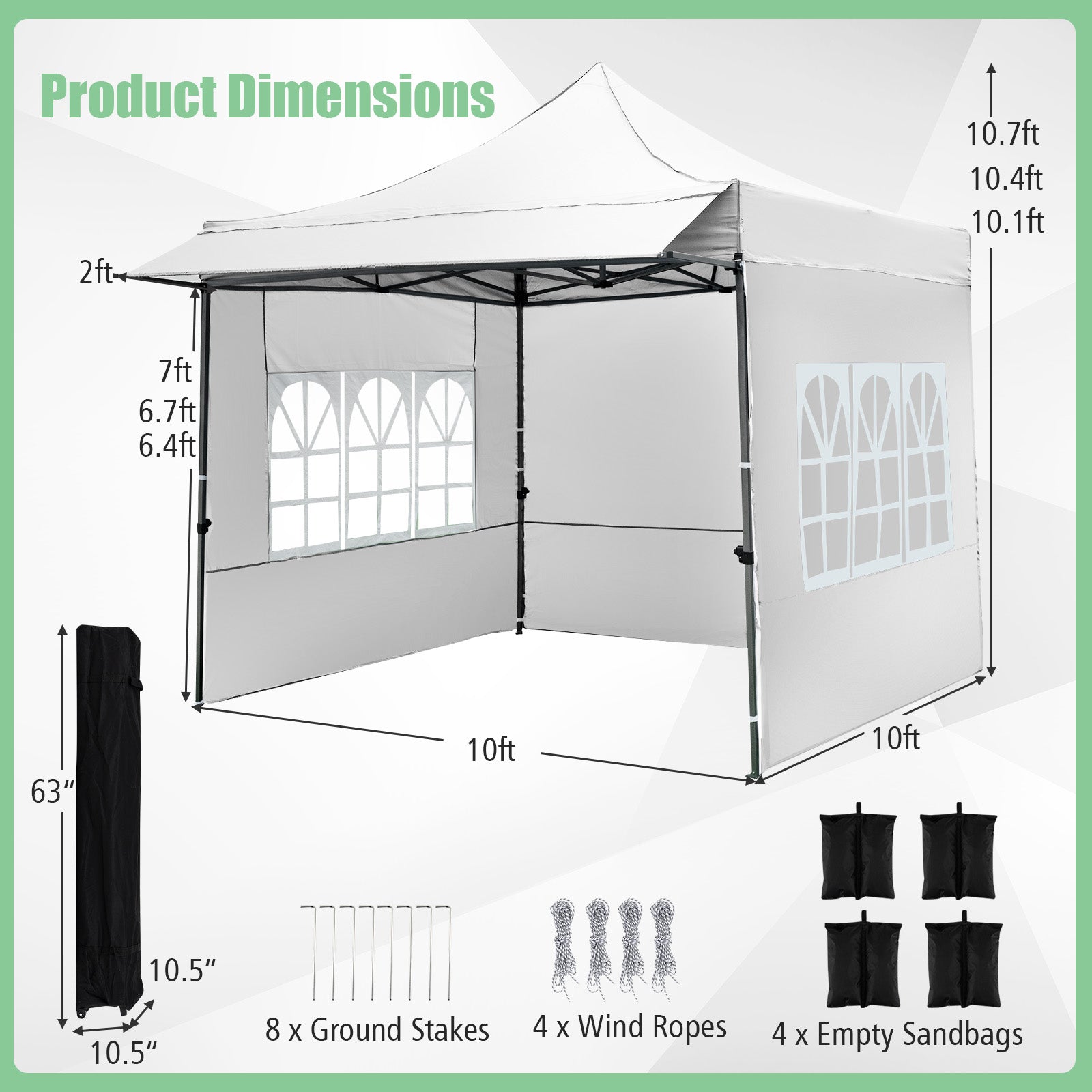 10 x 10 FT Pop up Canopy Tent with Sidewalls and Awning for Party Picnic Event-White