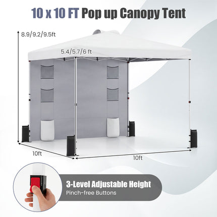 10 x 10 FT Pop up Canopy Tent with Sidewall 6 Pockets Instant Setup Commercial Gazebo-White
