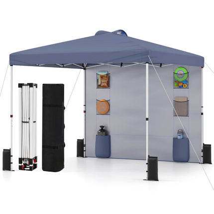 10 x 10 FT Pop up Canopy Tent with Sidewall 6 Pockets Instant Setup Commercial Gazebo-Gray