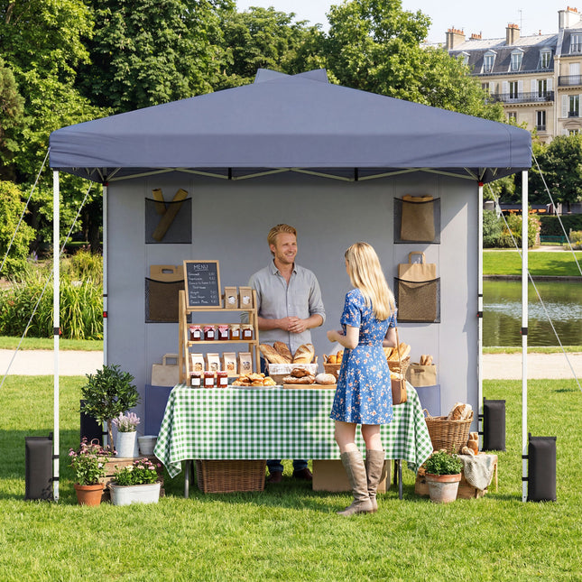 10 x 10 FT Pop up Canopy Tent with Sidewall 6 Pockets Instant Setup Commercial Gazebo-Gray