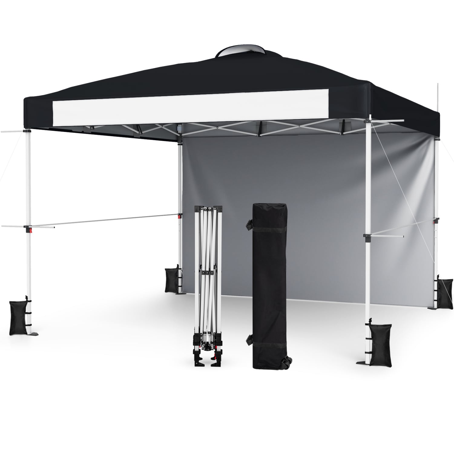 10 x 10 Feet Foldable Commercial Pop-up Canopy with Roller Bag and Banner Strip-Black