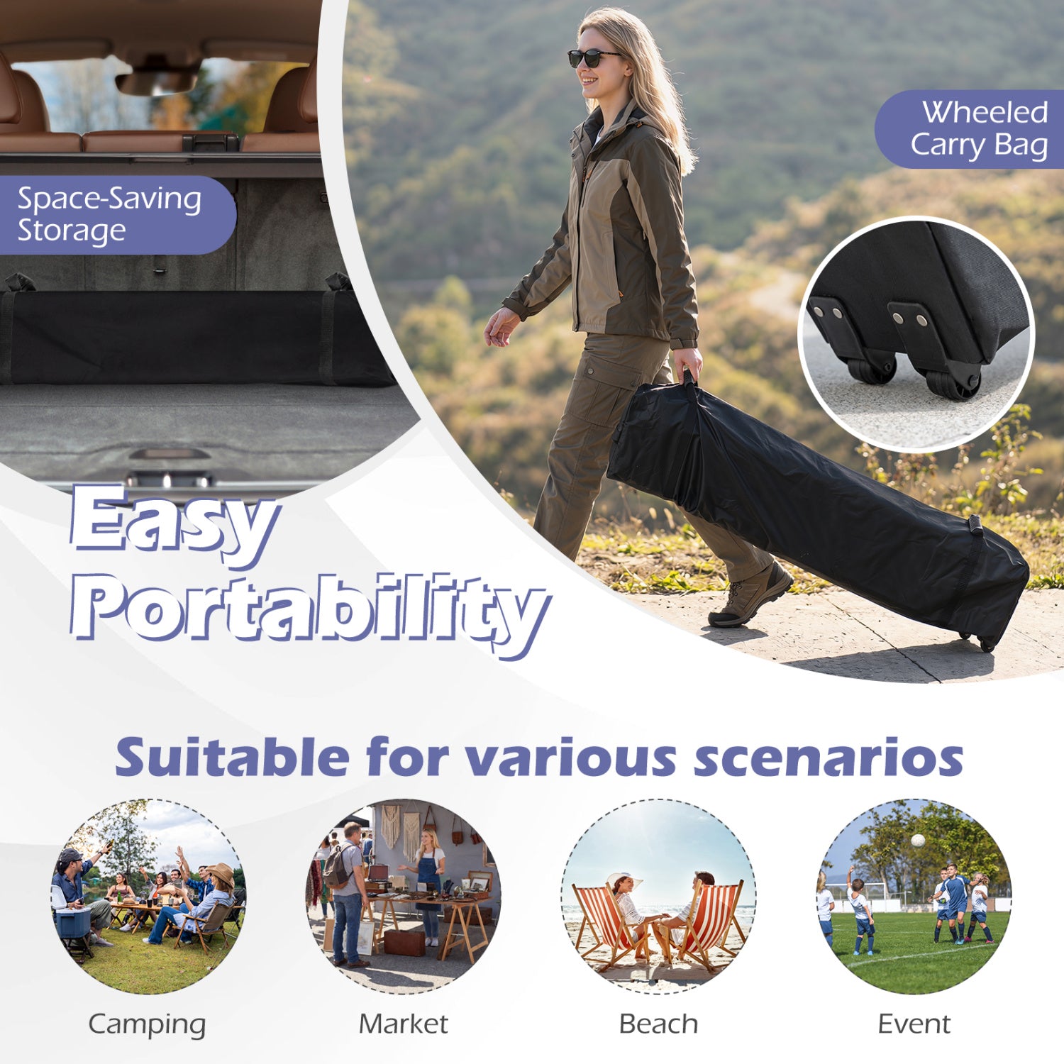 10 x 10 Feet Foldable Commercial Pop-up Canopy with Roller Bag and Banner Strip-Black