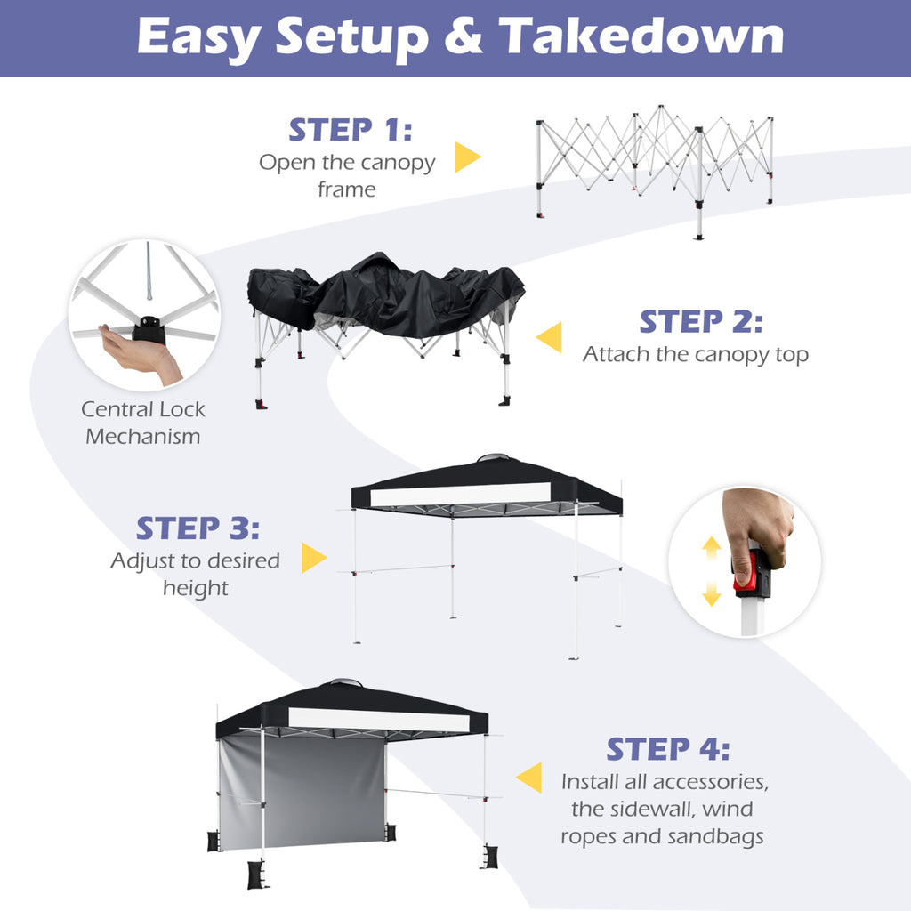 10 x 10 Feet Foldable Commercial Pop-up Canopy with Roller Bag and Banner Strip-Black