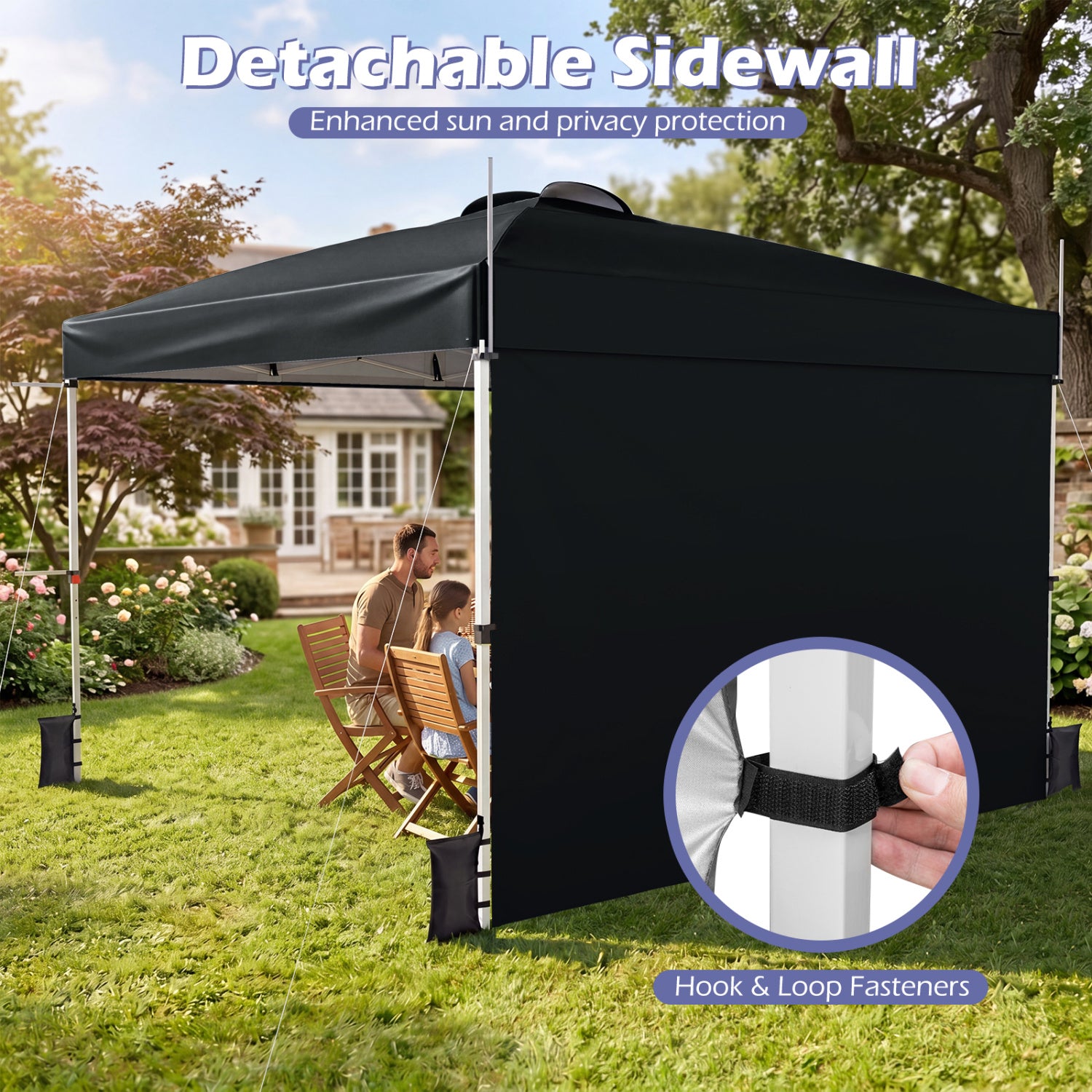10 x 10 Feet Foldable Commercial Pop-up Canopy with Roller Bag and Banner Strip-Black
