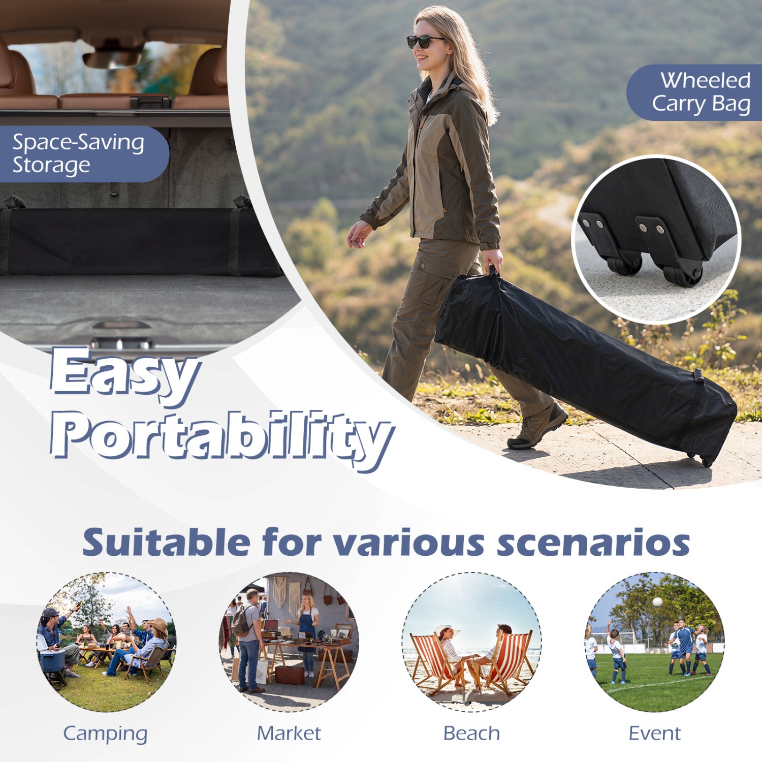 10 x 10 Feet Foldable Commercial Pop-up Canopy with Roller Bag and Banner Strip-Gray